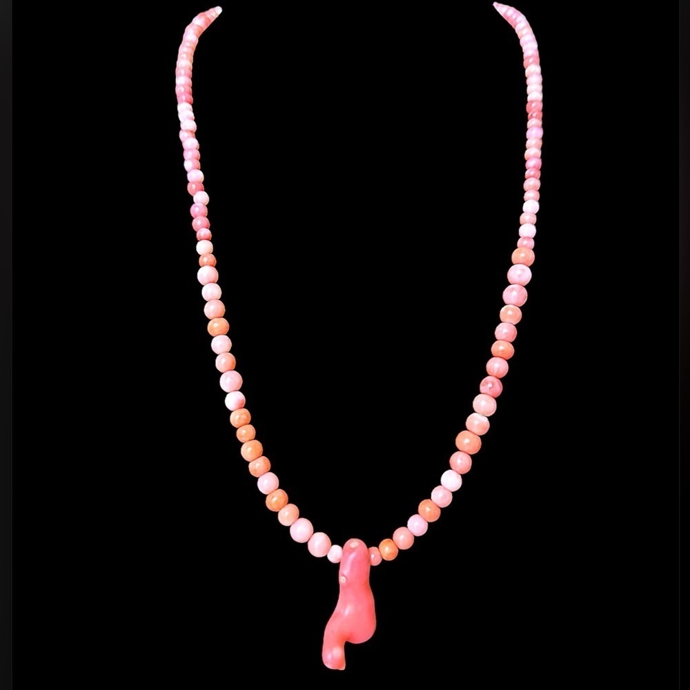 Chinese Silver Pink Angel Skin Coral Vintage Necklace Floral Clasp